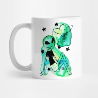 Alien UFO Watercolor Mug